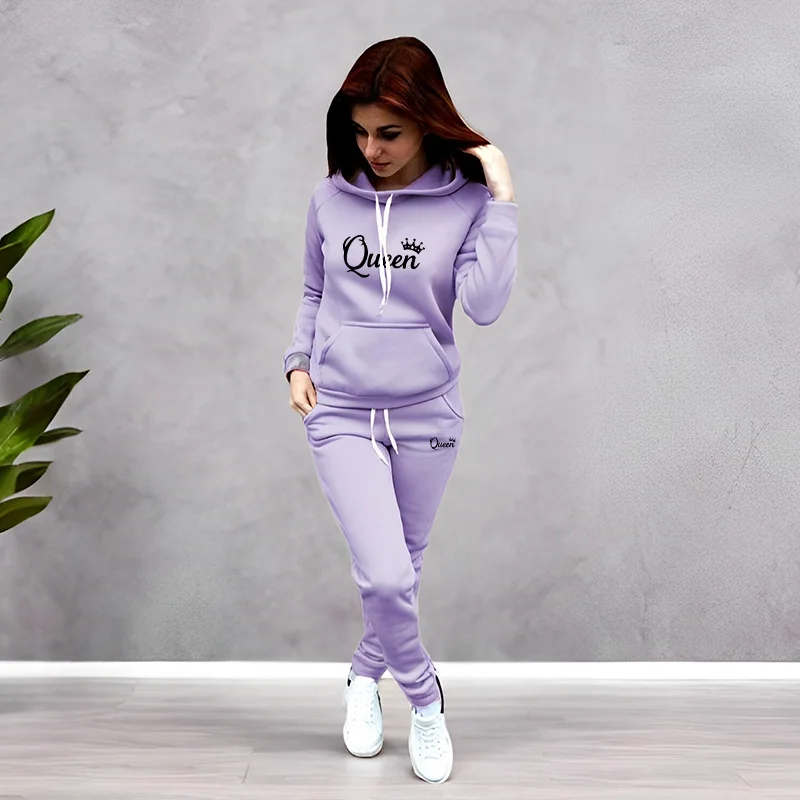 Winter Clothing - Dames trainingspak met Queen-letterprint, hooded sweatshirts,