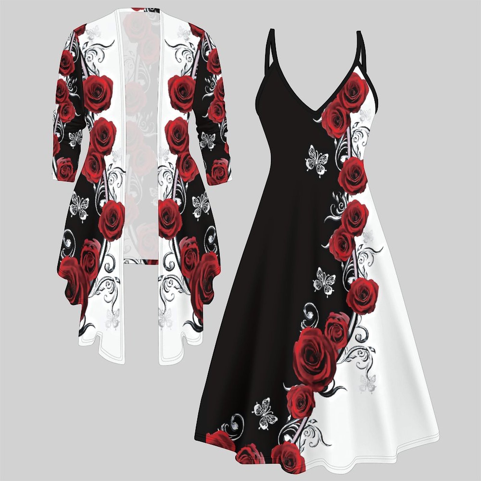 Winter Clothing Design - Tweedelig damespak met midi-jurk, 3/4 mouwen